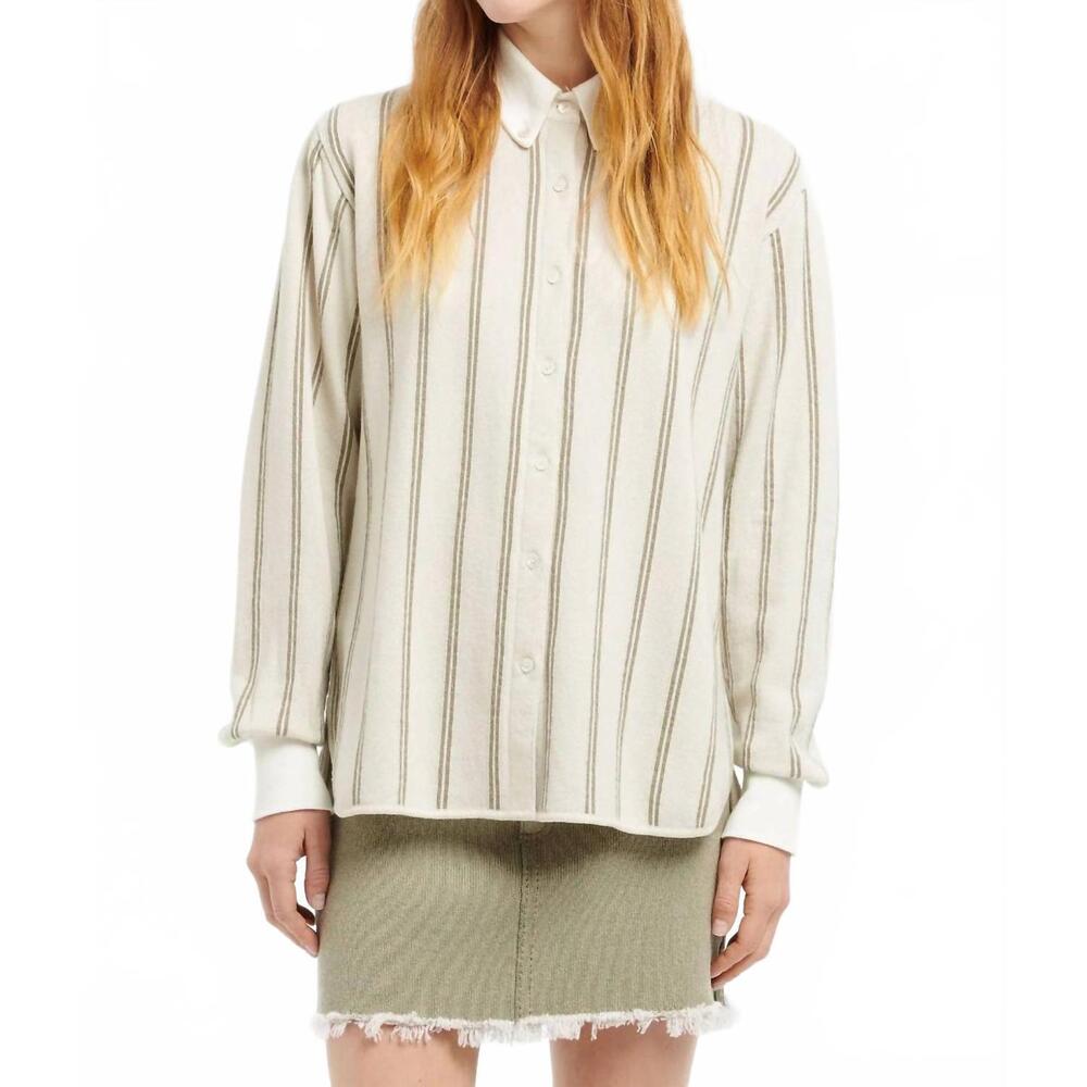 NEW BARRIE long sleeves oxford wide stripe shirt in white green